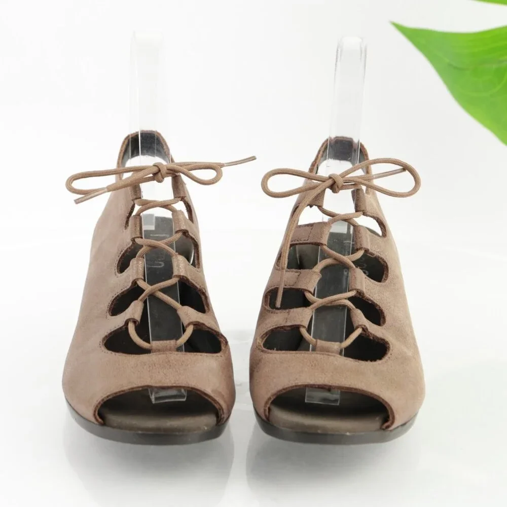 Munro Womens Jille Sandal Size 6 Brown Leather Block Heel Lace Up Gladiator Shoe